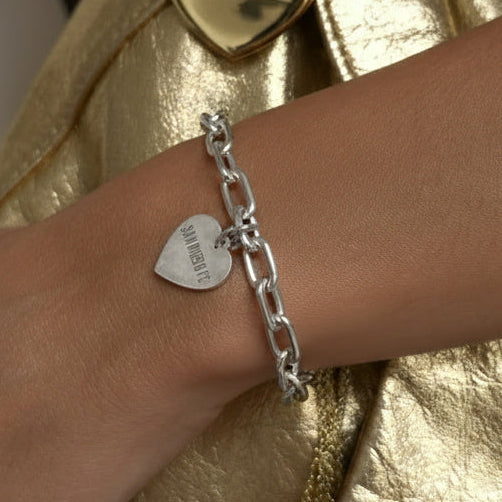 Trombone Link Heart Charm Bracelet