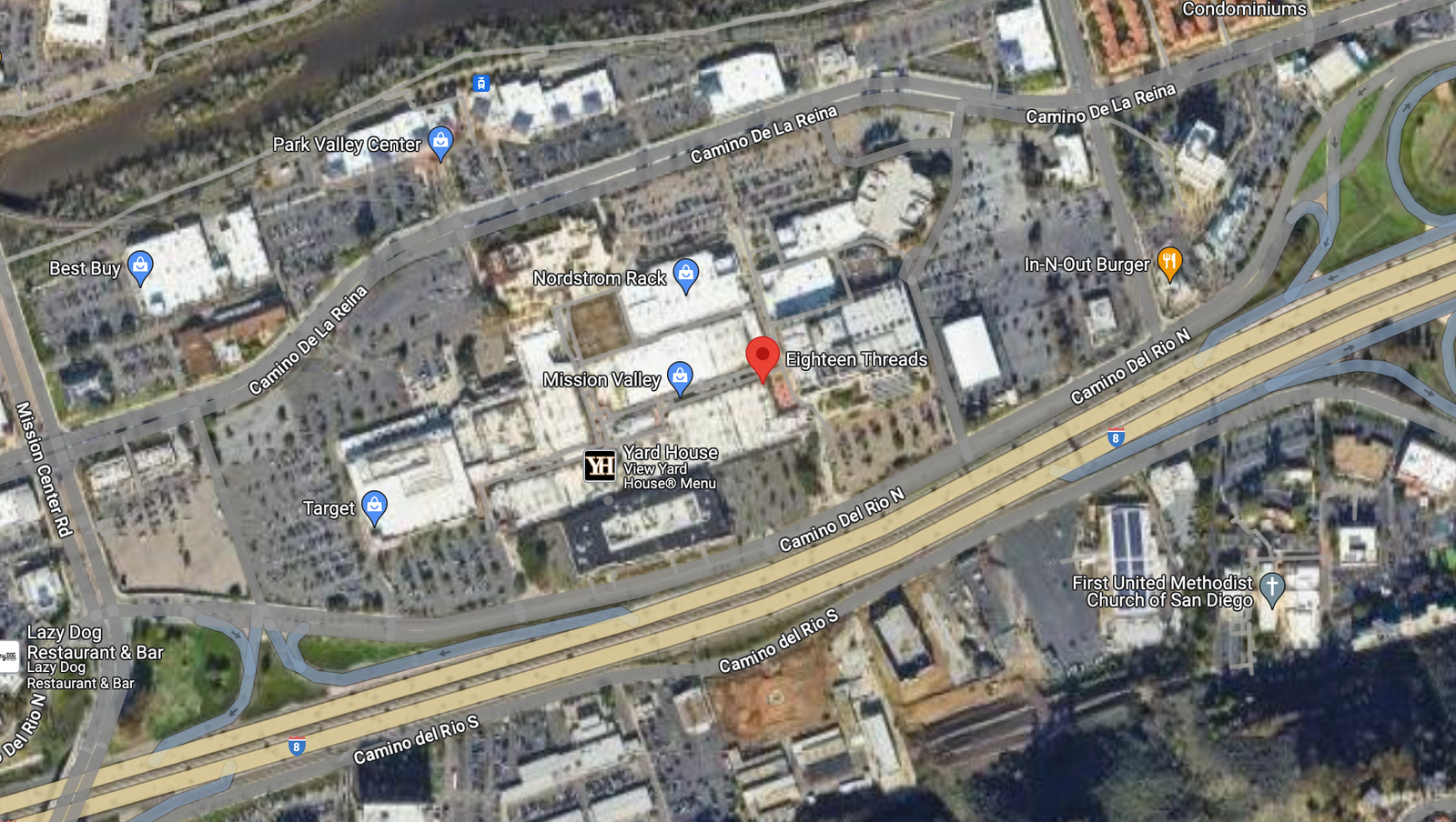 Map of Mission Valley Mall and Eighteen Threads