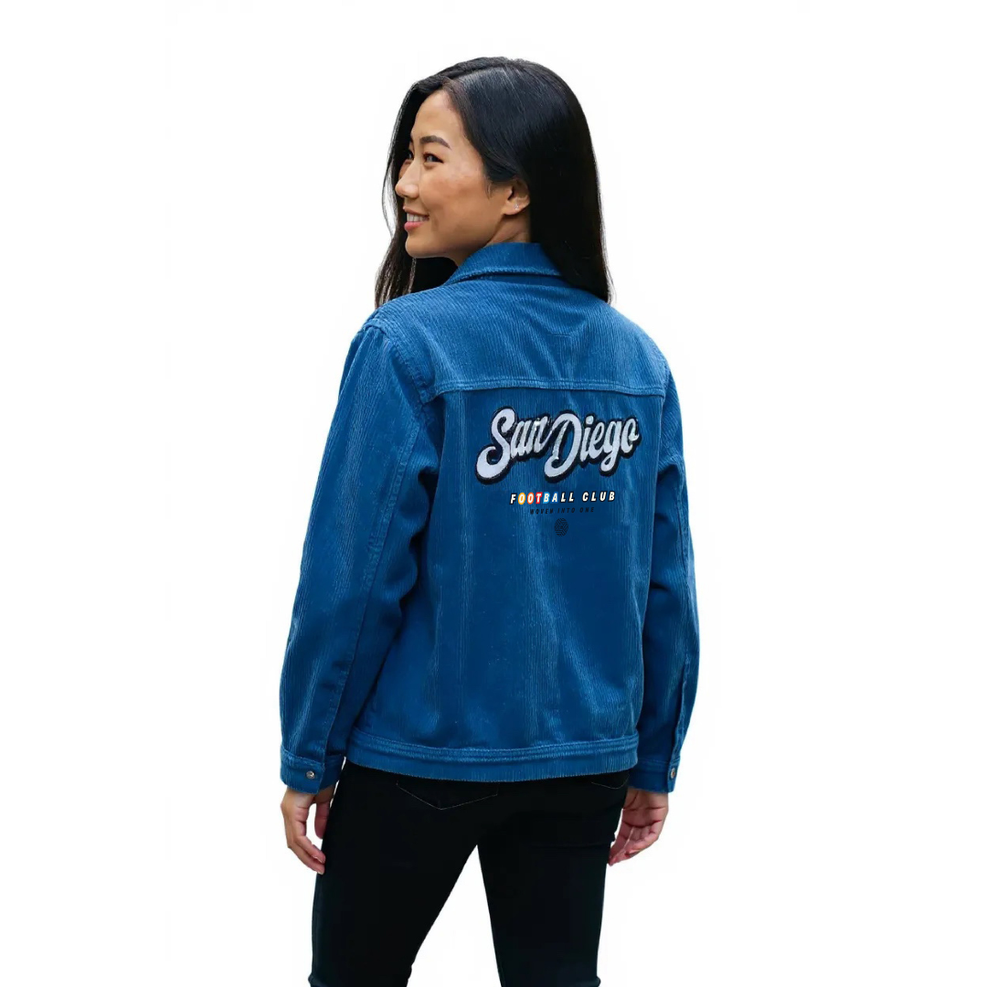 blue corduroy jacket is adopted as official dress. The Magical FFA The double chest pocket and slanted side pockets enhance both functionality and style Acid Wash Corduroy Jacket