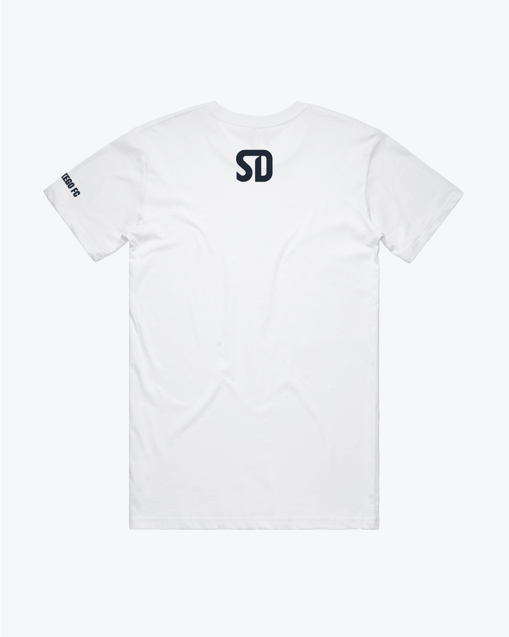 White Tee w/ Crest and SD on the back in Azul